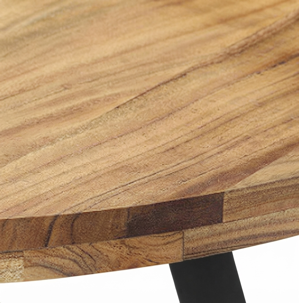 Table à manger ronde en bois d'acacia massif et métal noir