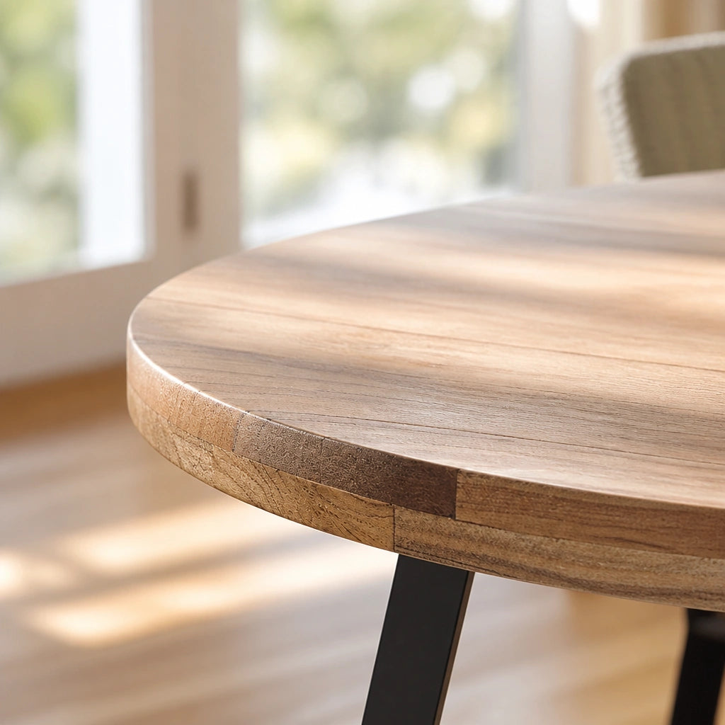 Table à manger ronde en bois d'acacia massif et métal noir