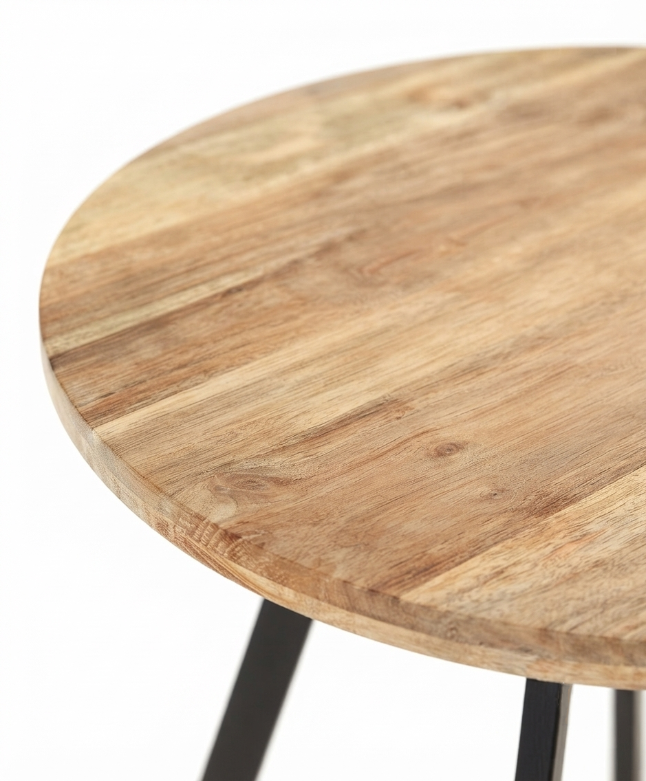 Table à manger ronde en bois d'acacia massif et métal noir