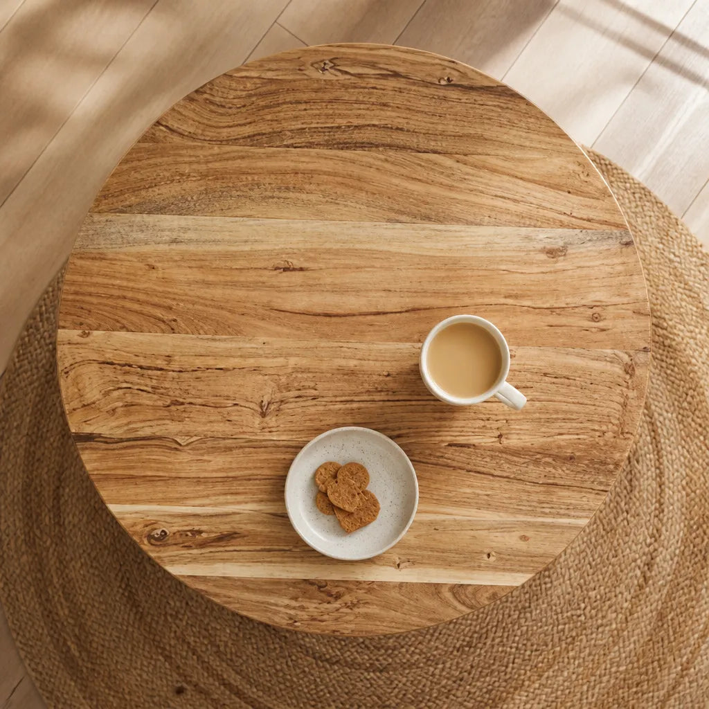 Table à manger ronde en bois d'acacia massif et métal noir