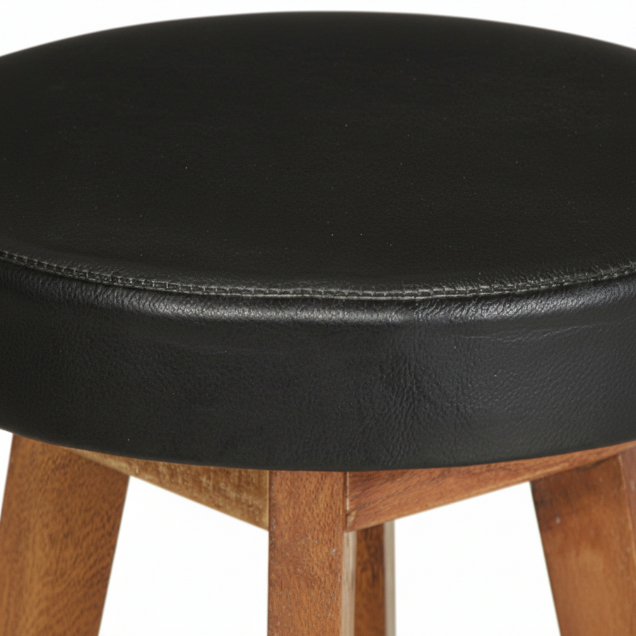 Tabourets de bar en acacia massif et cuir véritable - Lot de 2